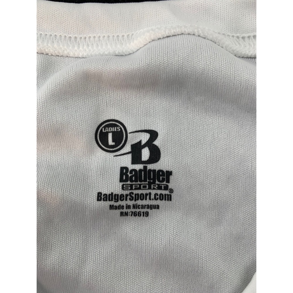 Badger Sport Womens White Short Sleeve Athletic T Shirt Top Size L - Picture 3 of 5